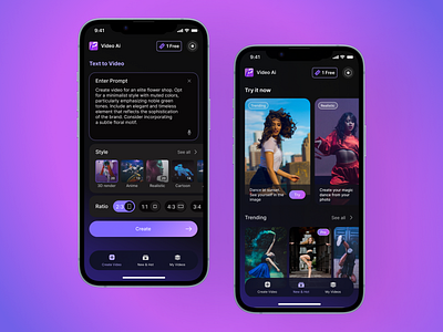 UI/UX design of mobile web application – Video Ai Generator 3d ai app application branding dance design generator graphic design image ios mvp startup ui ux video