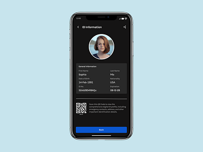 Daily UI Challenge # 37 - E-ID Card android branding daily challenge daily ui daily ui challenge 37 design dribbble e id card figma figma design girl id card illustration iphone model qr code ui ui design uiux