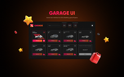 Garage UI - Game UI for GTA V RP Projects branding design figma fivem game game design graphic design gta gtav illustration in roleplay ui user interface ux web web design