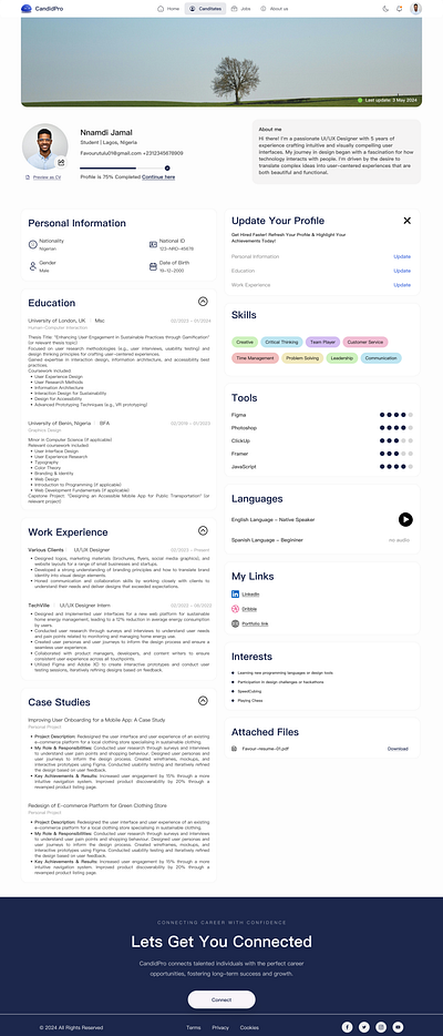 Candidates Profile navigation profile ui user interface