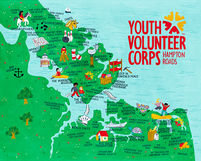 YVCHR Partners, Illustrated Map editorial illustration hampton roads illustrated map illustration map design map maker