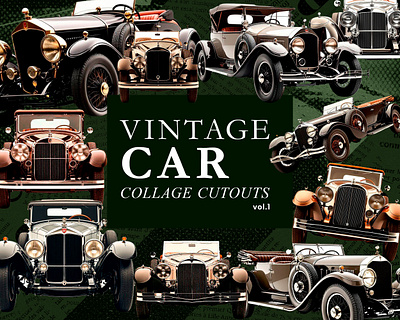 Collage cutouts of Vintage car collage kriollodesign mockup stickers