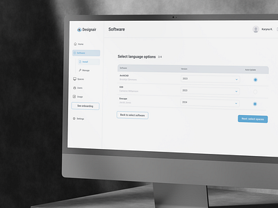 Software installation process | Designair cad dashboard design installation no code process software table tables ui ux