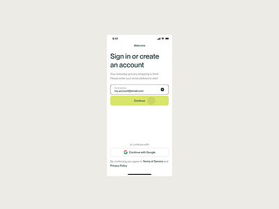 Grocery Mobile App - Sign In Flow animation app create account dashboard email flow green grocery illustration input login mobile onboarding signin