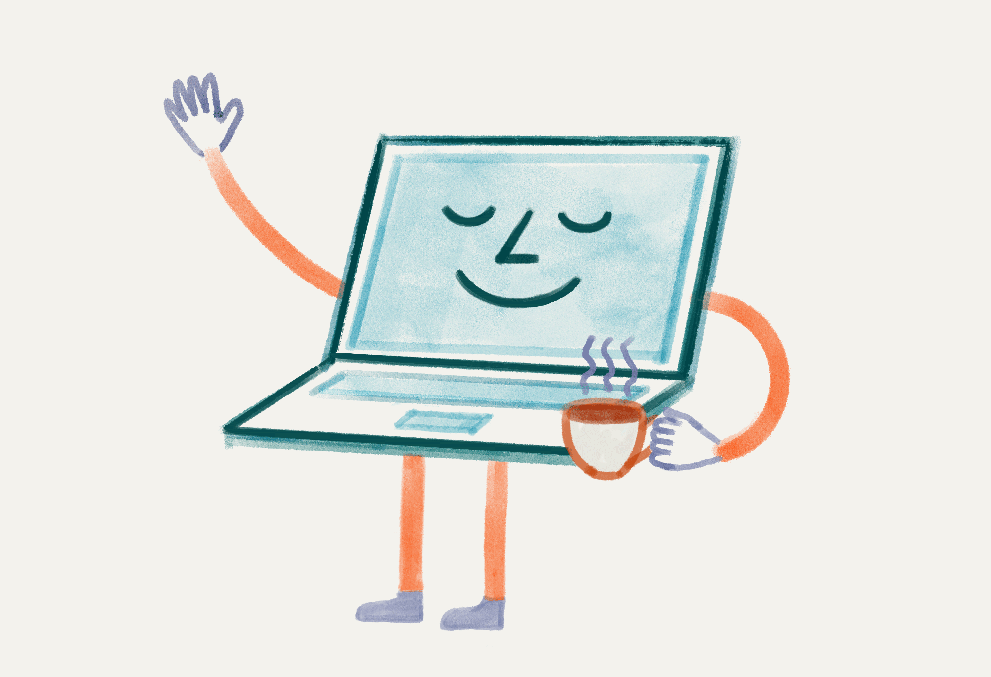 Hello 👋 animation cafe coffee cute hand drawn illustration laptop non profit tech branding waving