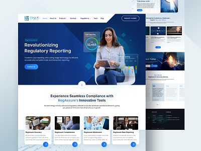 Corporate Website: Reporting Technology Landing Page clean corporate landing page minimal modern productdesign responsivewebdesign saas skyblue technology ui uiux userexperience visualdesign website website banner websitedevelopment