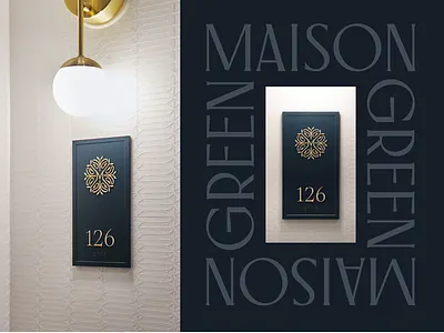 Maison Green Signage apartment blue brand branding elegant elevated flourish identity navy property sign signage signage design wayfinding