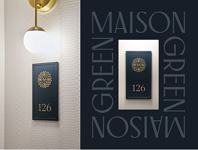 Maison Green Signage apartment blue brand branding elegant elevated flourish identity navy property sign signage signage design wayfinding