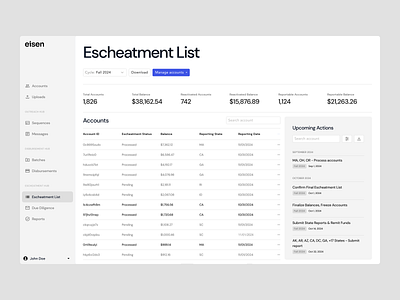 Eisen dashboard refactor dashboard finserve fintech layout product ui web