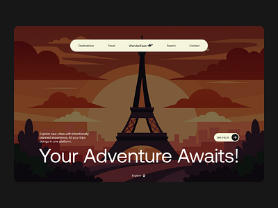 WanderEase - Travel Website Landing Page adventure explore homepage landing landing page outdoor tourism travel guide travel web travel website travelling trip ui uiux ux vacation wander webdesign website website design