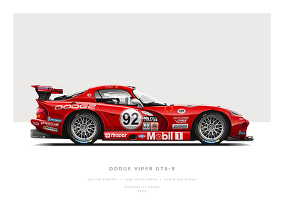 Dodge Viper GTS-R automotive cars clean design dodge flat illustration lemans racing slick vector viper