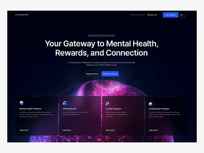 Tachafi web3 Landing page design 3d 3d animation animation brain c4d globe landing page mental mental health minimal neuro science ui user interface ux web design web development web3 web3 3d web3 website website