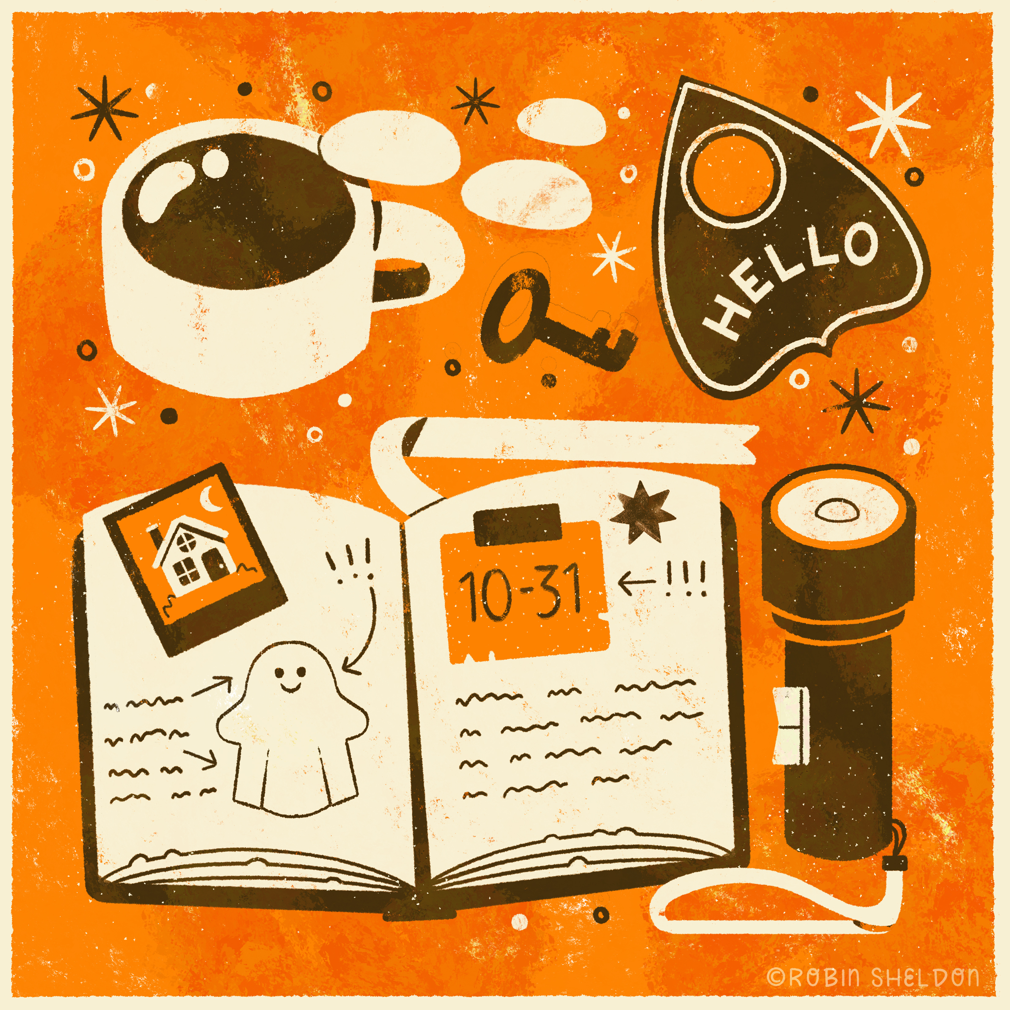 ✨👻 **Day 11: Journal** 📖✨ design digital digital illustration drawing drawtober fall ghost ghost hunting ghosts halloween happy halloween illustration robin sheldon