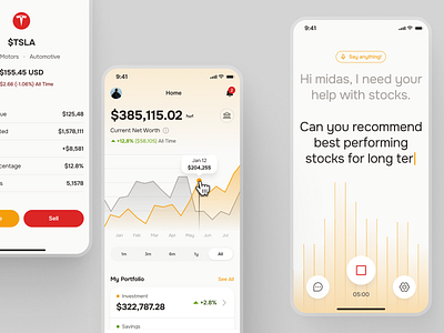 midasmind: AI Investing Roboadvisor App - Finance Assessment ai finance app ai investment app chart ui clean finance app finance chart finance ui kit investing app investing ui kit investment app minimal modern orange robo advisor robo advisor app roboadvisor app simple voice recording ui voice ui yellow