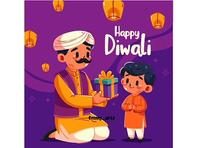 Illustration of Hindu Diwali Festival celebration decoration deepavali diwali elements family father festival greeting happiness happy hindu indian light love religious son symbol template traditional