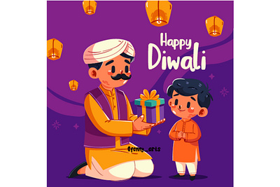 Illustration of Hindu Diwali Festival celebration decoration deepavali diwali elements family father festival greeting happiness happy hindu indian light love religious son symbol template traditional