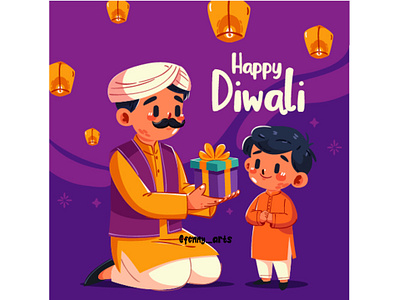 Illustration of Hindu Diwali Festival celebration decoration deepavali diwali elements family father festival greeting happiness happy hindu indian light love religious son symbol template traditional