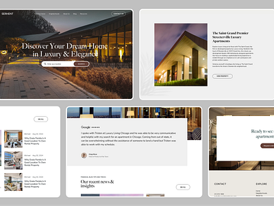 Luxury real estate landing page agent app ui branding design elegant interiors illustration landing page logo luxury homes for sale luxury real estate experience minimal real estate ui ux web design website