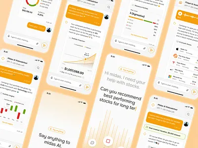 midasmind: AI Investing Roboadvisor App - Finance Assistant UIUX ai chatbot app chart ui chat ui clean finance app finance chatbot app finance ui finance ui kit investing app investing ui kit investment app minimal modern orange portfolio app robo advisor robo advisor app roboadvisor app simple voice recording ui