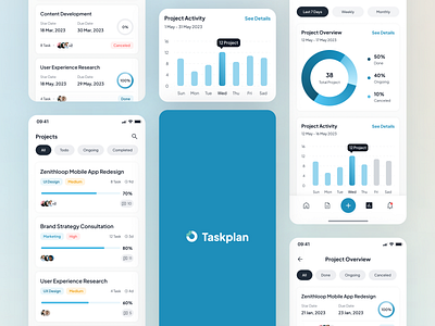 Taskplan - Task Manager Mobile App - Stats, Project Overview app design project task task manager task manager app taskmag ui ui design ux web design