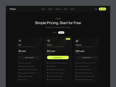 Florant - Pricing Page barly clean dark design designer landing page pricing pricing page ui uidesign ux uxdesign uxerflow web web design website website design