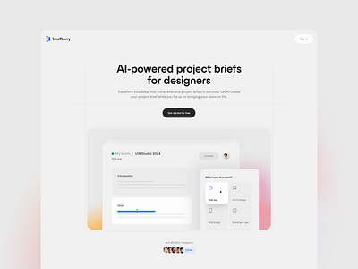 Hero header for Briefberry 🫐 ai branding brief clean design gradient hero header hero section illustration landing page minimal ui ui design ux ux design web design