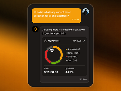 midasmind: AI Investing Roboadvisor App - Portfolio Allocation ai chatbot app chat bubble chat bubble component chat ui clean finance assistant finance chatbot finance companion finance ui kit gradient investing app investing ui kit minimal modern orange pie chart robo advisor app roboadvisor app simple yellow