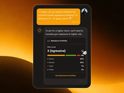 midasmind: AI Investing Roboadvisor App - Risk Rebalancing UIUX dark mode finance app finance assistant app finance chatbot app finance companion app finance ui kit investing app investing assistant app investing portfolio ui investing ui investing ui kit investment app investment portfolio ui minimal orange portfolio ui portfolui rebalance portfolio ui robo advisor app roboadvisor app