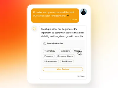 midasmind: AI Investing Roboadvisor App - Sector Category UI category ui chat bubble ui chatbot ui clean figma ui kit finance app finance ui kit gradient investing app investing ui kit investment app minimal modern orange pill ui selection ui simple soft tag ui yellow