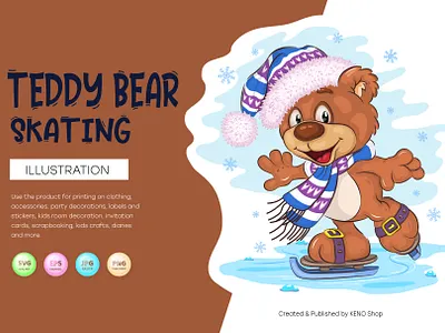 Cartoon Teddy Bear Skating. adorable animal art bear cartoon character comic cute design emoticon fluffy illustration mascot teddy vector