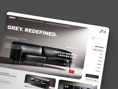 GREID: Shades of grey furniture marketplace landing page archivo branding clean design exclusive furniture grey grid hero landing landing page marketplace monochrome sleek swiss ui ux web website