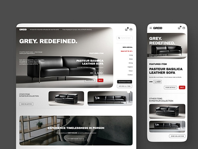 GREID: Shades of grey furniture marketplace landing page archivo branding clean design exclusive furniture grey grid hero landing landing page marketplace monochrome sleek swiss ui ux web website