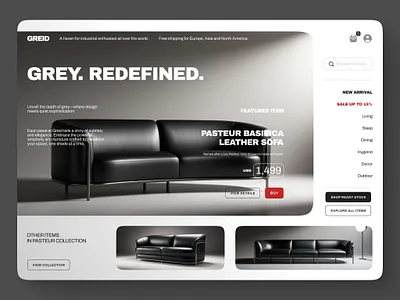 GREID: Shades of grey furniture marketplace landing page archivo branding clean design exclusive furniture grey grid hero landing landing page marketplace monochrome sleek swiss ui ux web website