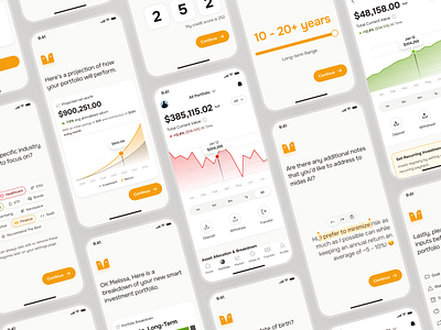 midasmind: AI Investing Roboadvisor App - Investment Portfolio clean finance assistant finance chatbot finance companion finance ui kit investing app investing portfolio investing ui kit investment app investment portfolio minimal modern orange portfolio ui robo advisor app roboadvisor app roboadvisor ui simple soft yellow