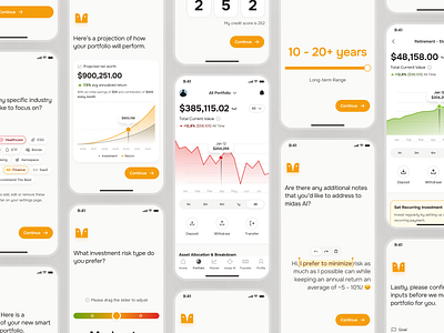 midasmind: AI Investing Roboadvisor App - Investment Portfolio chart ui clean finance app finance companion finance ui kit investing app investing portfolio investment app investment portfolio investment ui minimal modern orange portfolio ui robo advisor app roboadvisor app roboadvisor ui simple soft yellow