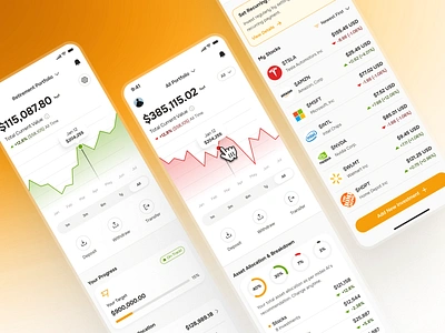 midasmind: AI Investing Roboadvisor App - Portfolio Dashboard UI ai finance app clean finance chart finance companion finance ui kit gradient investing app investing dashboard investing portfolio investing ui kit investment app investment portfolio minimal modern orange portfolio portfolio dashboard robo advisor app roboadvisor app yellow