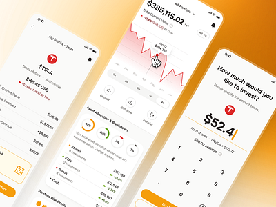 midasmind: AI Investing Roboadvisor App - Stock Purchase UIUX buy stock ui clean finance app finance ui kit gradient investing app investing ui kit investment app minimal modern orange robo advisor app roboadvisor app simple stock app stock investing app stock market app stock market ui stock purchase ui yellow