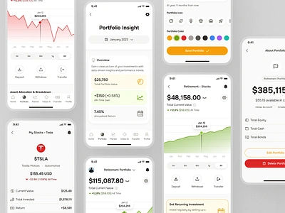 midasmind: AI Investing Roboadvisor App - Stock Portfolio UIUX chart ui clean finance chart finance ui kit investing app investing portfolio investing ui kit investment app investment portfolio minimal orange portfolio app portfolio ui robo advisor app roboadvisor app smart investing app stock investing app stock market app stock portfolio stock purchase ui