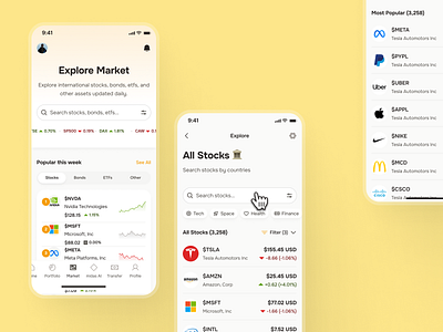 midasmind: AI Investing Roboadvisor App - Explore Stock Market clean explore stock explore ui finance app investing app investing ui kit investment app minimal modern orange robo advisor app roboadvisor app simple soft stock app stock investing app stock market app stock market ui stock trading app yellow