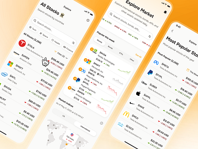 midasmind: AI Investing Roboadvisor App - Explore Stock Market clean explore stock explore ui finance ui kit gradient investing app investing ui kit investment app minimal orange robo advisor app roboadvisor app stock app stock exploration stock investing app stock market app stock market ui stock trading app stock ui yellow