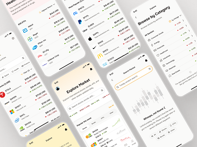 midasmind: AI Investing Roboadvisor App - Explore Stock Market browse stock clean explore stock market explore ui finance ui kit investing app investing ui kit investment app minimal modern orange roboadvisor app search stock soft stock app stock investing app stock market app stock trading app stock ui yellow