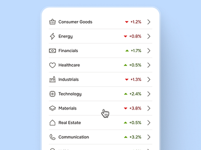 midasmind: AI Investing Roboadvisor App - Stock Sector Category blue category list ui category ui clean finance ui kit investing app investing ui kit investment app list ui minimal modern roboadvisor app simple soft stock app stock category stock investing app stock market app stock market ui stock sector