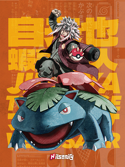 Pokeruto: Jiraiya & Venusaur artwork character design comic crossover fanart illustration jiraiya naruto ninja pokemon toad venusaur