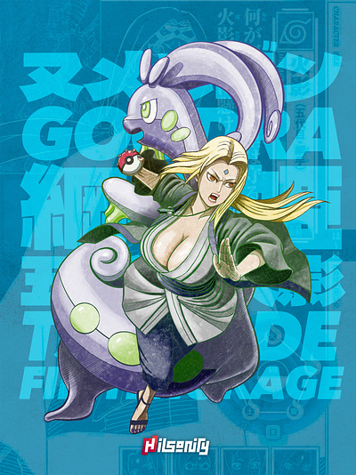 Pokeruto: Tsunade & Goodra artwork character design comic crossover fanart goodra illustration naruto ninja pokemon slug tsunade