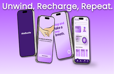 MindSoothe: Stress Relieving App 3d animation branding colors experience graphic design interface logo mental health mind product product design stress relieving app typography user experience user interface vector