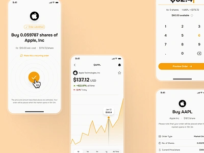midasmind: AI Investing Roboadvisor App - Stock Purchase UIUX buy stock ui chart ui clean investing app investing ui kit minimal modern orange roboadvisor app simple soft stock app stock detail stock details stock market app stock price stock price chart stock purchase stock purchase ui yellow