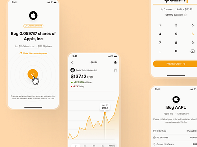 midasmind: AI Investing Roboadvisor App - Stock Purchase UIUX buy stock ui chart ui clean investing app investing ui kit minimal modern orange roboadvisor app simple soft stock app stock detail stock details stock market app stock price stock price chart stock purchase stock purchase ui yellow