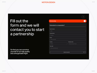 Motion Design - Services animation b2b b2c blur flight interface landing page motion motion design partnership saas service services typography ui ui design uiux ux ux design website