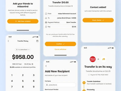 midasmind: AI Investing Roboadvisor App - Transfer Money Flow UI blue clean finance ui kit investing app investing ui kit investment app minimal modern number input orange portfolio app robo advisor app roboadvisor app simple text input transaction ui transfer fund transfer investment transfer money transfer ui