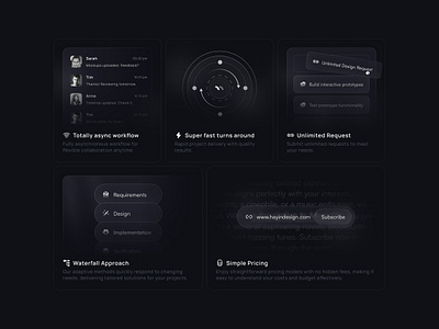 Service - Bento agency bento bento grid company profile dark mode layout service ui ux